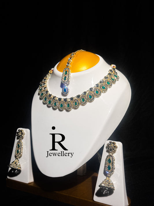 Ismro Jewellery Collection. [ Beautiful-African Stone Necklace With Earrings-Maang Tikka. ]